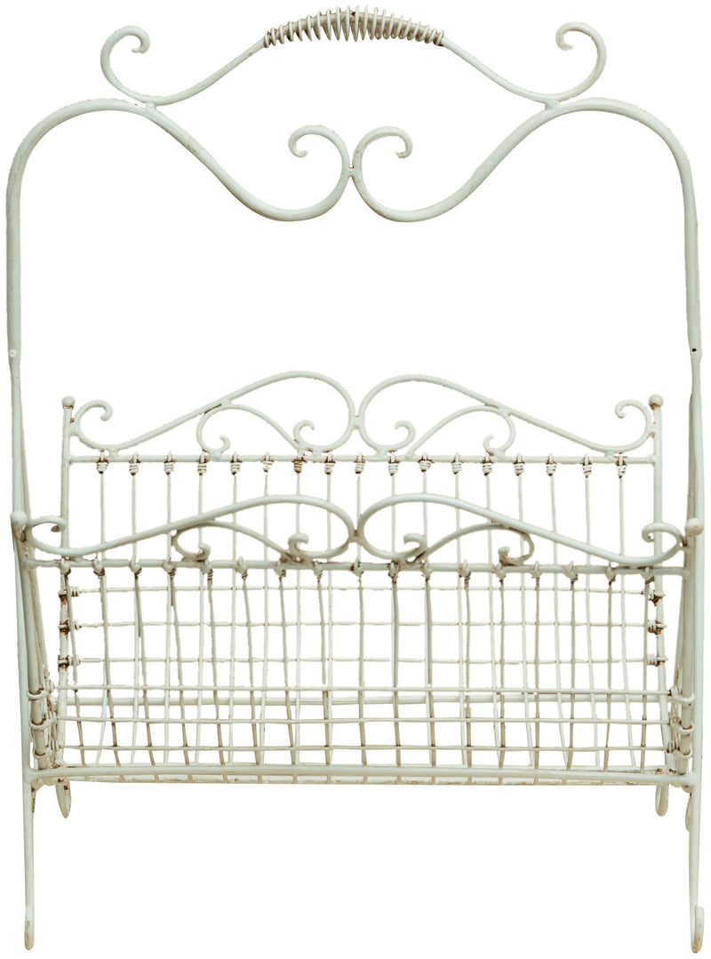 Biscottini Portariviste in ferro battuto finitura bianca anticata L39xPR30xH52 cm