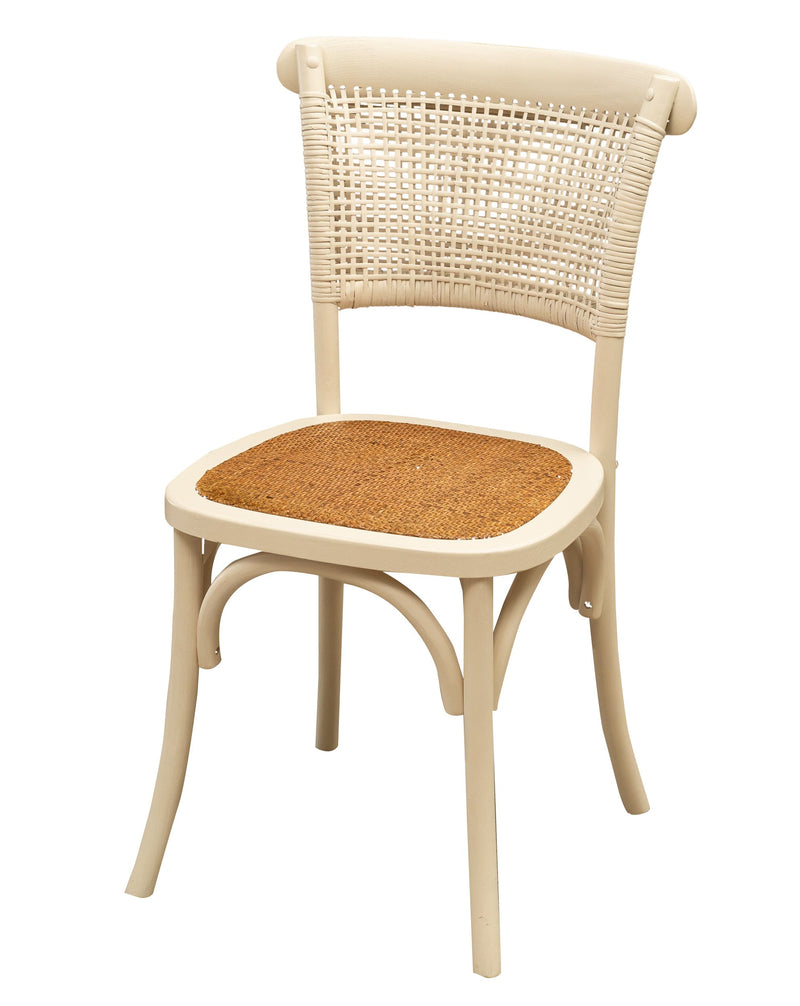 Biscottini Sedia Thonet in massello di frassino e seduta rattan finitura Bianco anticato L45xPR50xH88 cm