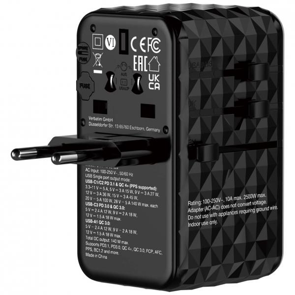 Verbatim 32125 Caricabatterie per dispositivi mobili Universale Nero AC Ricarica rapida Interno (Verbatim GAN III TRAVEL ADAPTER UTA-10)