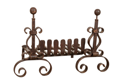 Biscottini Coppia di alari con braciere L70xPR50xH50 cm in ferro battuto Stabile composto