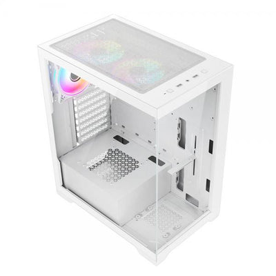 VIDA VETRO-WHT computer case Tower Bianco (Vida Vetro White ARGB Gaming Case w/ Glass Front & Side, ATX, 3x ARGB PWM Fans, 6-Port ARGB Fan Hub & Remote Control)