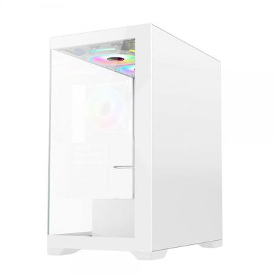 VIDA VETRO-WHT computer case Tower Bianco (Vida Vetro White ARGB Gaming Case w/ Glass Front & Side, ATX, 3x ARGB PWM Fans, 6-Port ARGB Fan Hub & Remote Control)