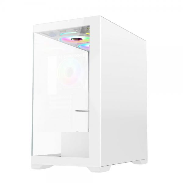 VIDA VETRO-WHT computer case Tower Bianco (Vida Vetro White ARGB Gaming Case w/ Glass Front & Side, ATX, 3x ARGB PWM Fans, 6-Port ARGB Fan Hub & Remote Control)