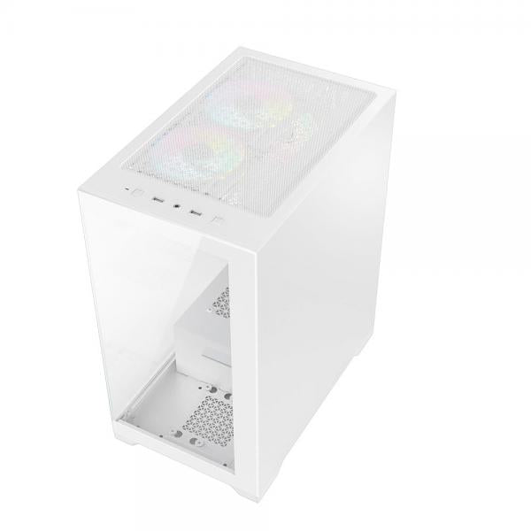 VIDA VETRO-WHT computer case Tower Bianco (Vida Vetro White ARGB Gaming Case w/ Glass Front & Side, ATX, 3x ARGB PWM Fans, 6-Port ARGB Fan Hub & Remote Control)