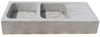 Biscottini Acquaio a due buche in marmo bianco L122xPR61xH20 cm Vasca realizzata Offerta