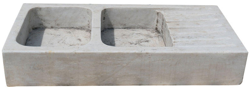 Biscottini Acquaio a due buche in marmo bianco L122xPR61xH20 cm Vasca realizzata Offerta