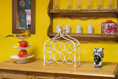 Biscottini Porta bottiglie in ferro battuto finitura bianca anticata Cantinetta Offerta