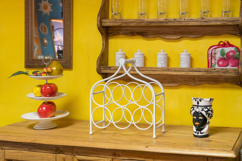 Biscottini Porta bottiglie in ferro battuto finitura bianca anticata Cantinetta Offerta