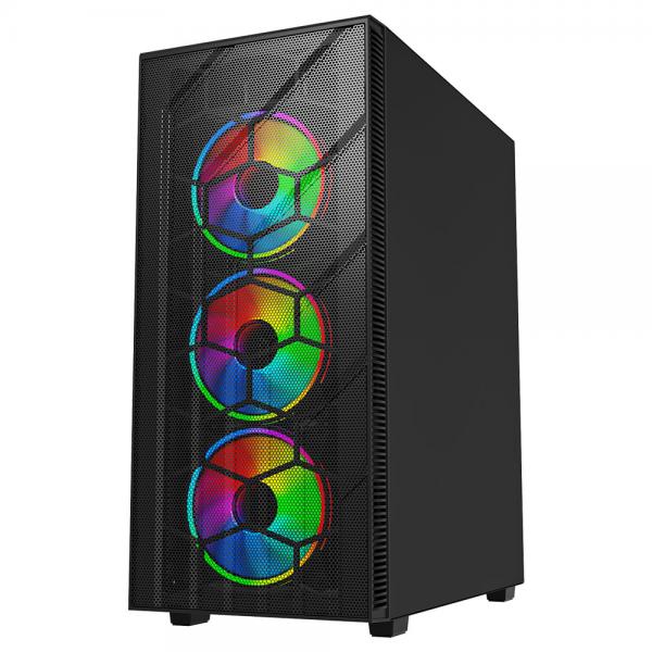 VIDA Sirocco V2 Tower Nero (Vida Sirocco V2 Black ARGB Gaming Case w/ Glass Window, ATX, 6x ARGB Fans, Mesh Front)