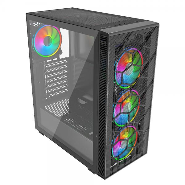 VIDA Sirocco V2 Tower Nero (Vida Sirocco V2 Black ARGB Gaming Case w/ Glass Window, ATX, 6x ARGB Fans, Mesh Front)