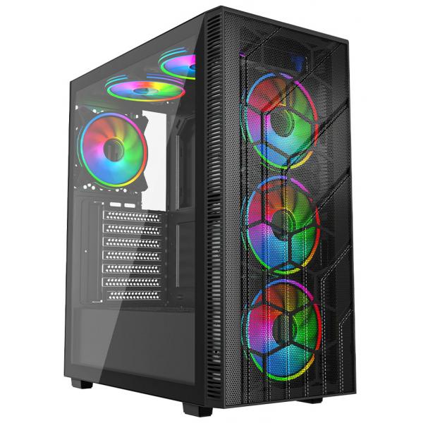 VIDA Sirocco V2 Tower Nero (Vida Sirocco V2 Black ARGB Gaming Case w/ Glass Window, ATX, 6x ARGB Fans, Mesh Front)