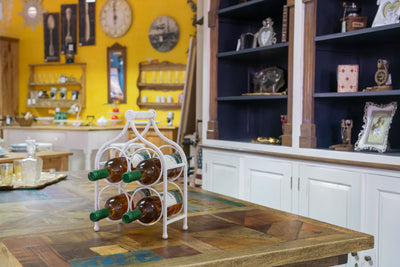 Biscottini Porta bottiglie in ferro battuto finitura bianca anticata Cantinetta Offerta