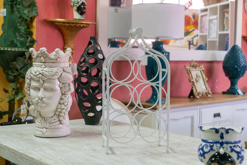 Biscottini Porta bottiglie in ferro battuto finitura bianca anticata Cantinetta Offerta