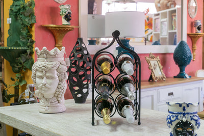 Biscottini Porta bottiglie in ferro battuto finitura nera anticata Cantinetta Offerta