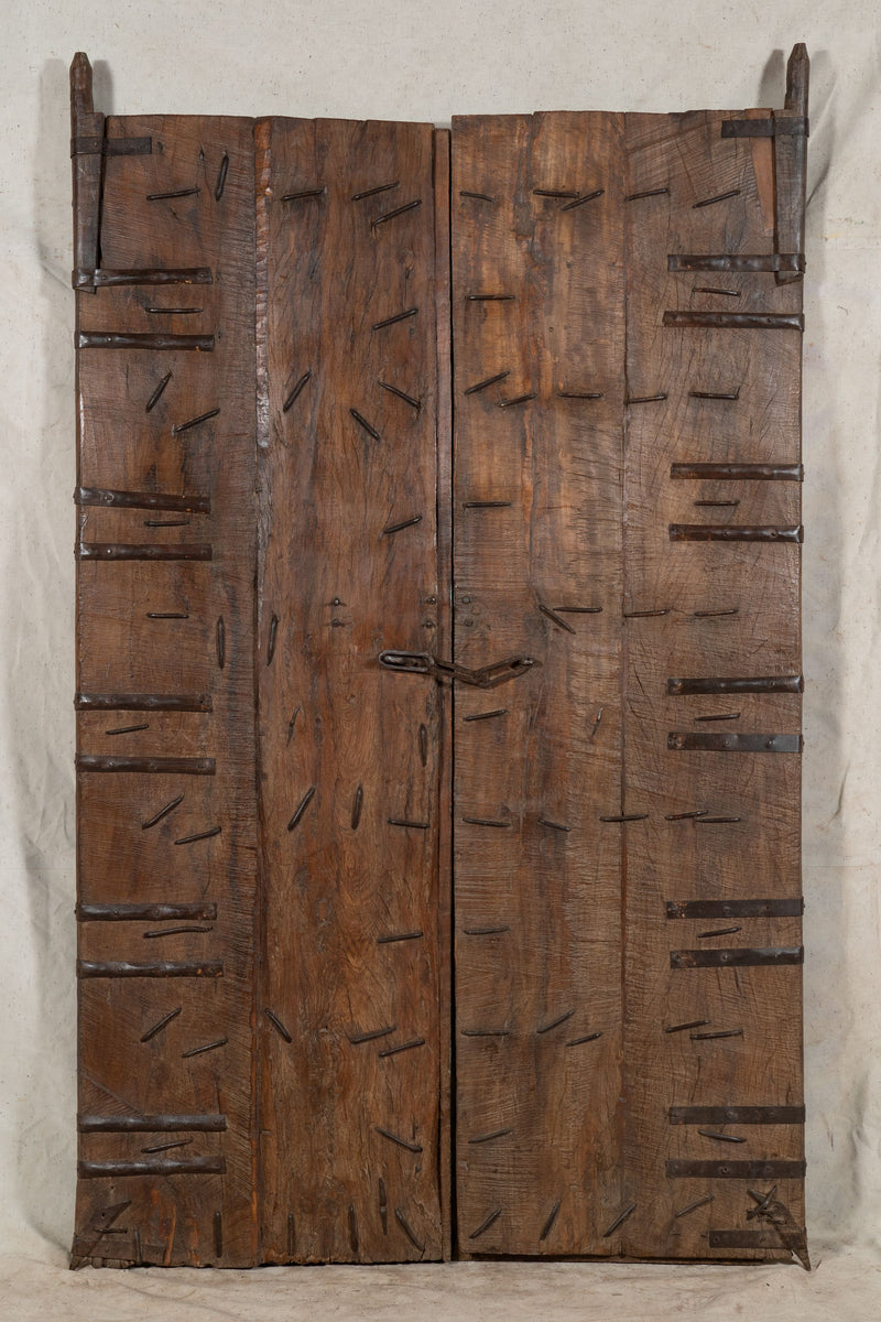 Biscottini Porta portone in legno massello e ferro da interno o da esterno vecchia e antica medievale scorrevole