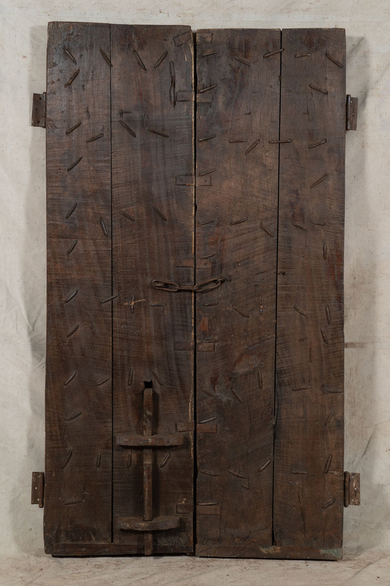 Biscottini Porta portone in legno massello e ferro da interno o da esterno vecchia e antica medievale scorrevole