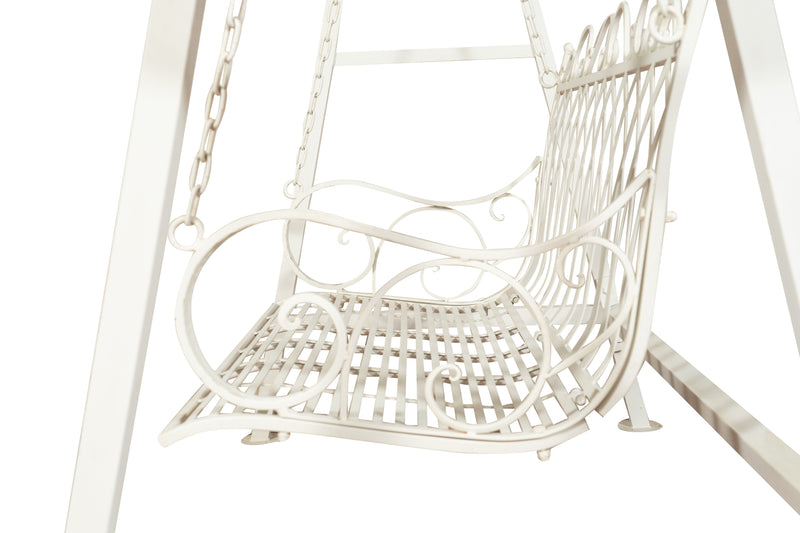 Biscottini Dondolo a due posti in ferro battuto finitura bianca anticata L198xPR100xH220 cm