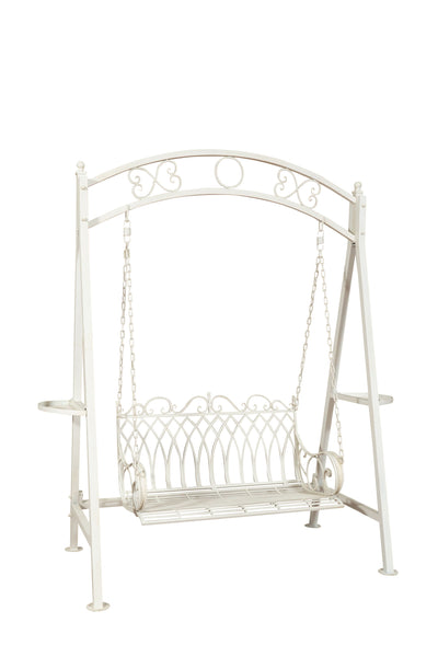 Biscottini Dondolo a due posti in ferro battuto finitura bianca anticata L198xPR100xH220 cm