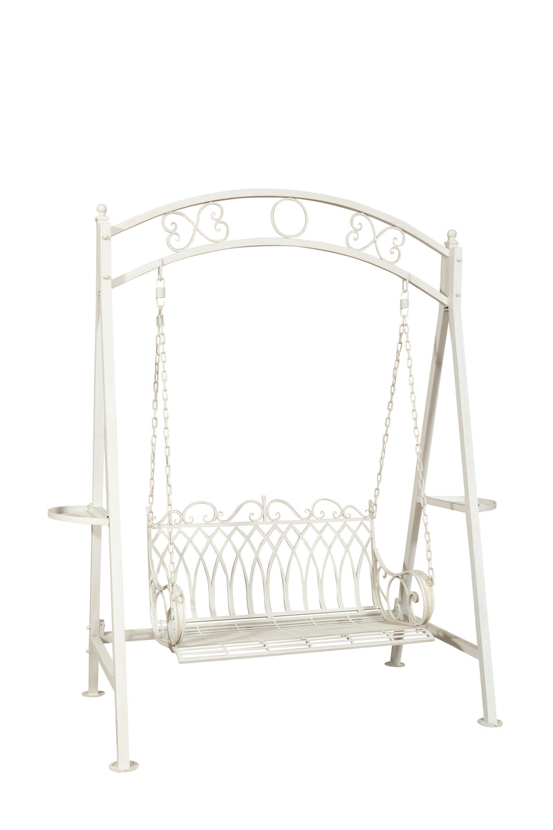 Biscottini Dondolo a due posti in ferro battuto finitura bianca anticata L198xPR100xH220 cm