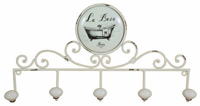 Biscottini Appendino da muro "Le Bain" in ferro battuto finitura bianca anticata 48x6x26 cm