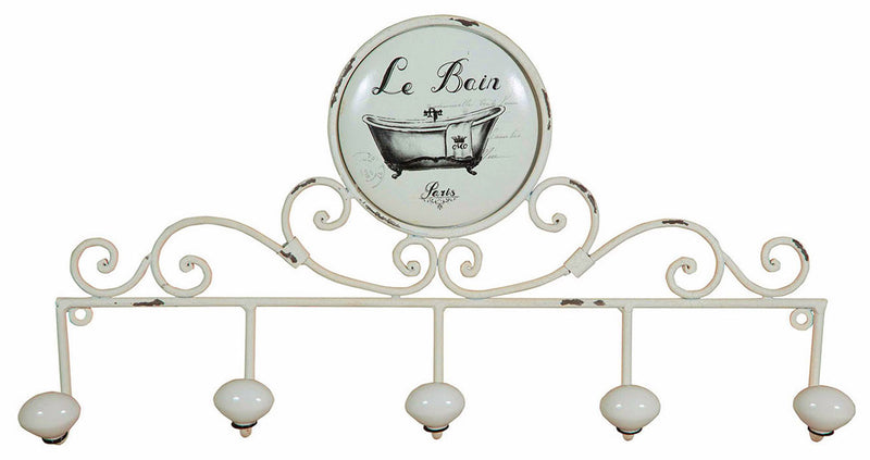 Biscottini Appendino da muro "Le Bain" in ferro battuto finitura bianca anticata 48x6x26 cm