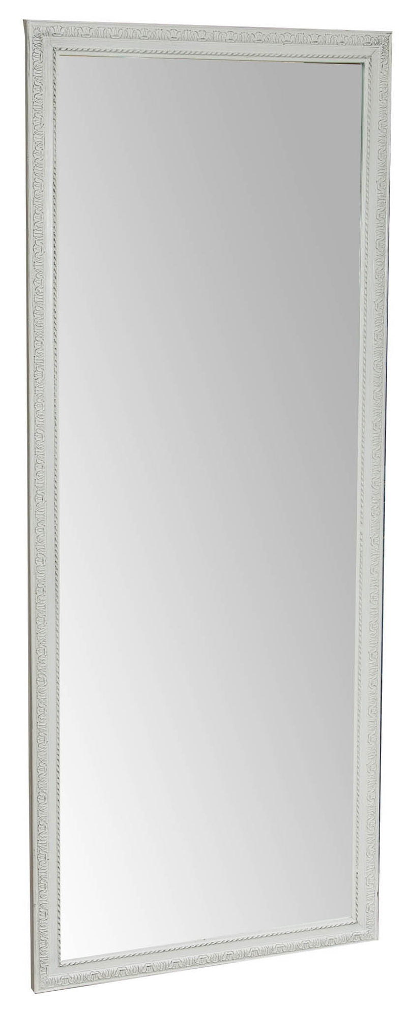 Biscottini Specchio Specchiera da parete e appendere verticale/orizzontale L72xPR4xH180 cm finitura bianca anticata.