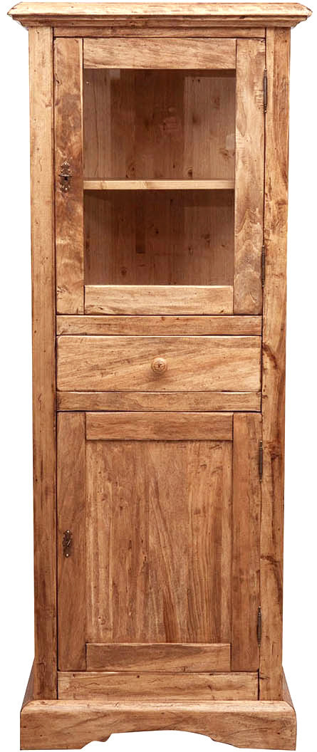 Biscottini Vetrina Country in legno massello di tiglio finitura naturale L55xPR43xH150 cm. Made in Italy