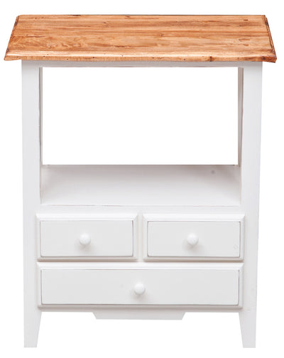 Biscottini Comodino Country in legno massello di tiglio struttura bianca piano finitura naturale L56xPR36xH66 cm. Made in Italy