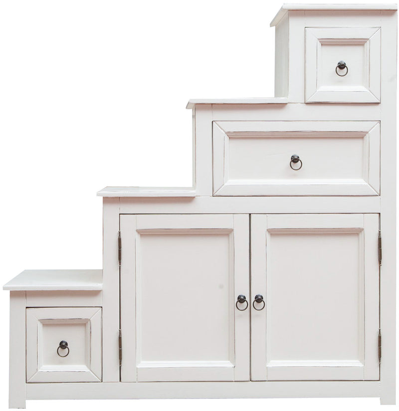 Biscottini Mobile cassettiera scala legno massello di tiglio finitura bianca anticata Made in Italy