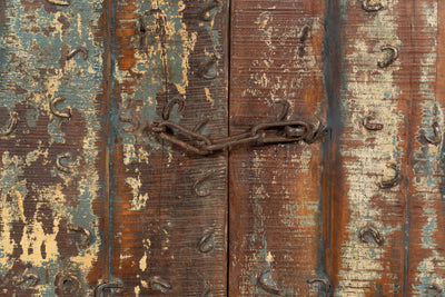 Biscottini Porta portone in legno massello e ferro da interno o da esterno vecchia e antica medievale scorrevole