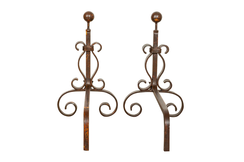 Biscottini COPPIA ALARI IN FERRO FORGIATO A MANO dimensioni larghezza profondità Offerta