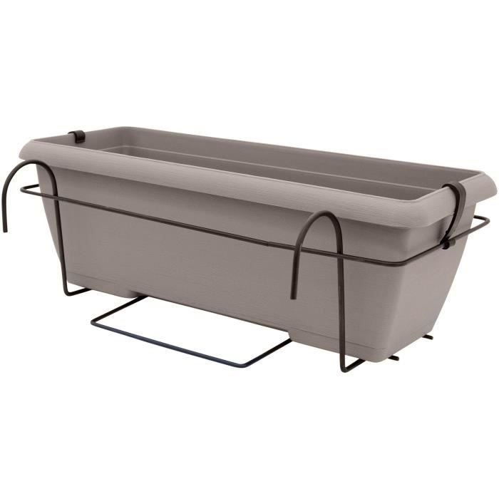Kit fioriera con supporto in metallo e vassoio integrato - GARDEN ID Teramo - Tortora 50 cm - Effetto pietra - Riciclato/riciclabile