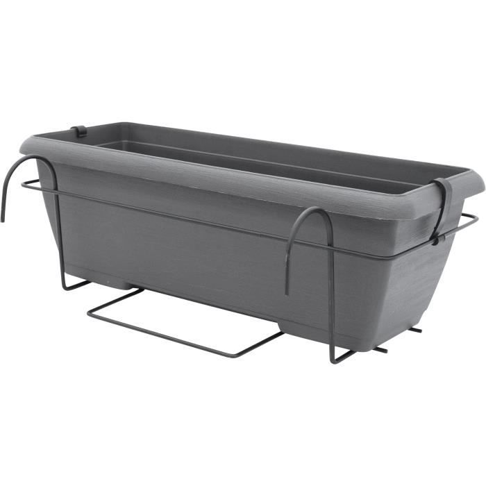 Kit fioriera con supporto in metallo e vassoio integrato - GARDEN ID Teramo - Nero-anth 50 cm - Effetto pietra - Riciclato/riciclabile