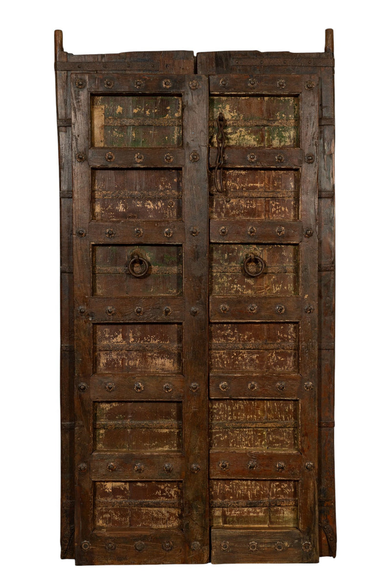 Biscottini Porta portone in legno massello e ferro da interno o da esterno vecchia e antica medievale scorrevole