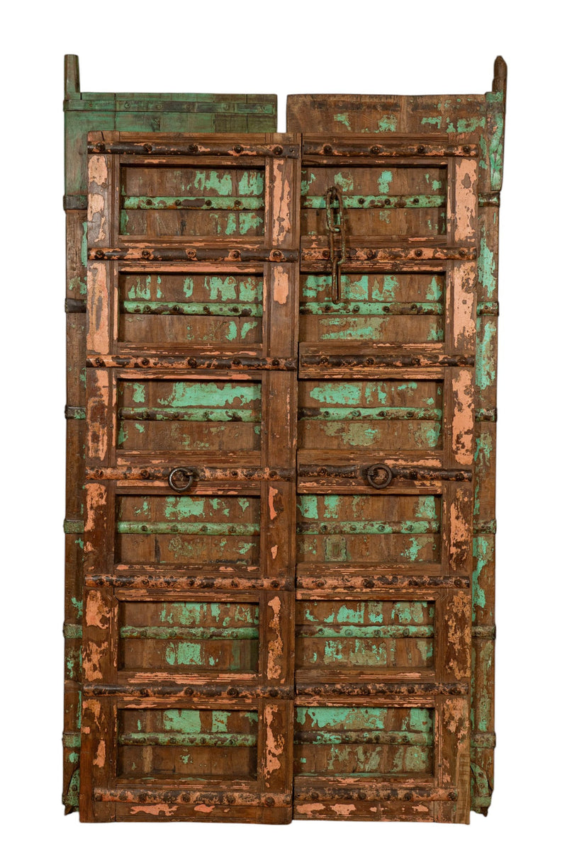 Biscottini Porta portone in legno massello e ferro da interno o da esterno vecchia e antica medievale scorrevole