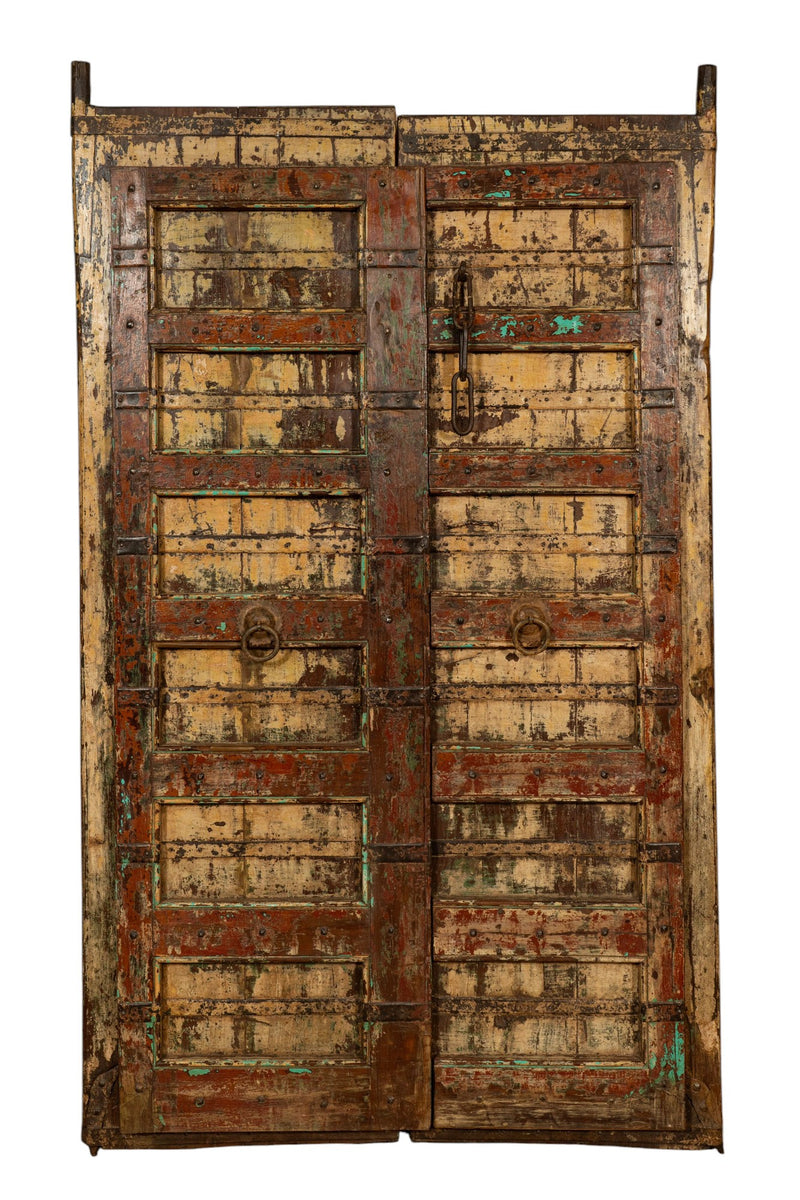 Biscottini Porta portone in legno massello e ferro da interno o da esterno vecchia e antica medievale scorrevole