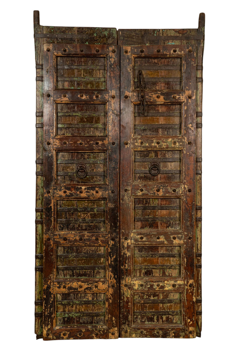 Biscottini Porta portone in legno massello e ferro da interno o da esterno vecchia e antica medievale scorrevole