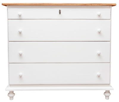 Biscottini Comò Country in legno massello di tiglio struttura bianca anticata piano finitura naturale L114xPR49xH99 cm. Made in Italy