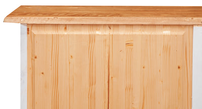 Biscottini Comò Country in legno massello di tiglio struttura bianca anticata piano finitura naturale L114xPR49xH99 cm. Made in Italy