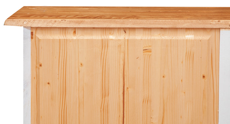 Biscottini Comò Country in legno massello di tiglio struttura bianca anticata piano finitura naturale L114xPR49xH99 cm. Made in Italy