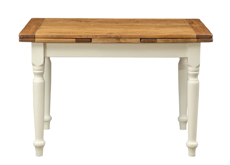 Biscottini Tavolo Country allungabile in legno massello di tiglio struttura bianca anticata piano naturale. Made in Italy