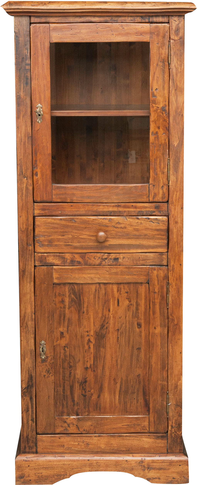 Biscottini Vetrina Country in legno massello di tiglio finitura noce L55xPR43xH150 cm. Made in Italy