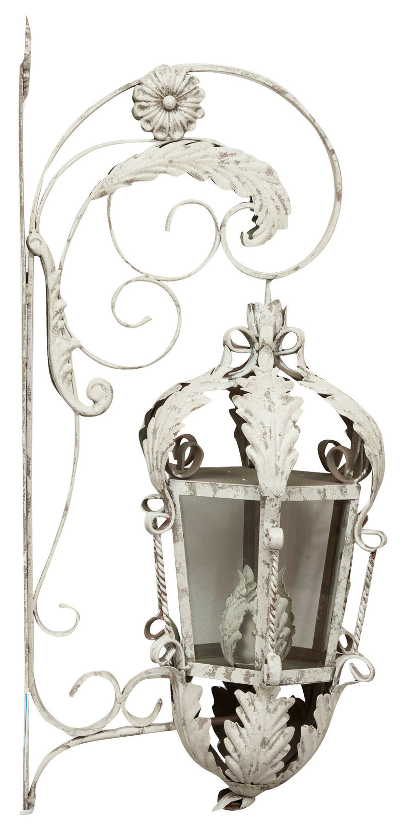 Biscottini Lampada applique a muro elettrificata in ferro battuto finitura bianca anticata L32xPR42,5xH91 cm