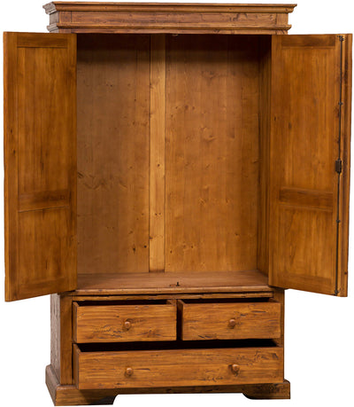 Biscottini Armadio Country in legno massello di tiglio finitura noce L120xPR59xH197 cm. Made in Italy