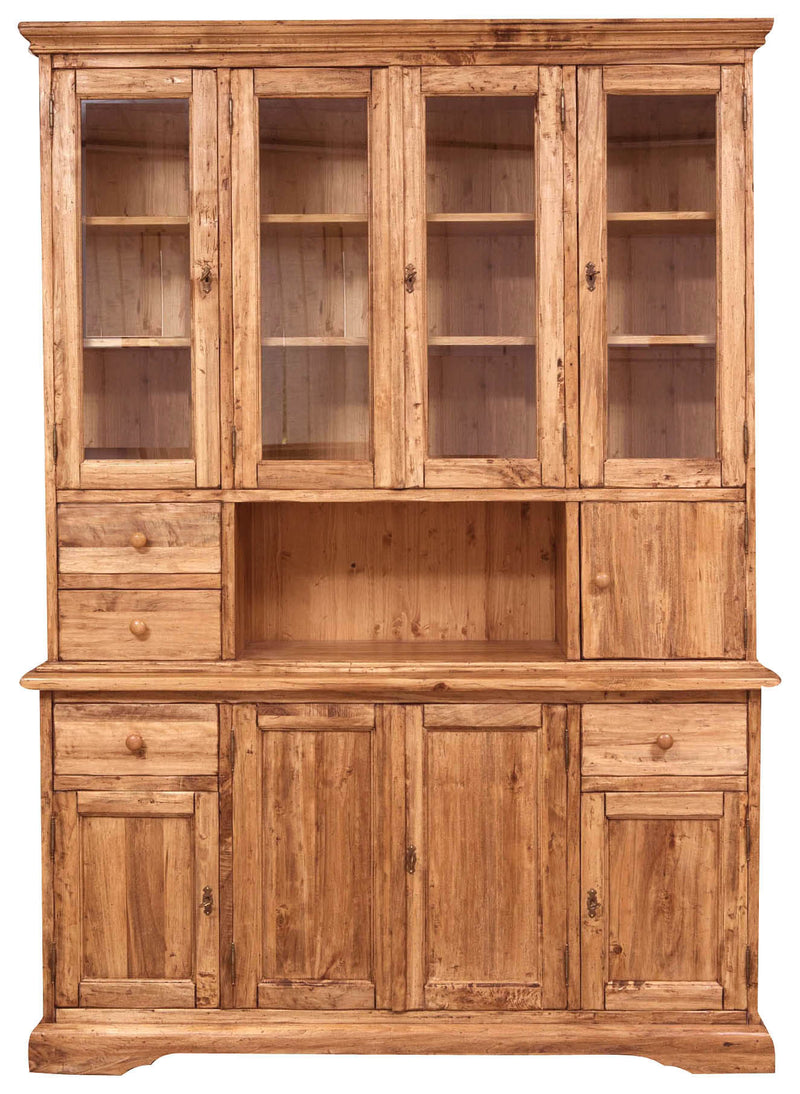 Biscottini Vetrina Country in legno massello di tiglio finitura naturale L156xPR50xH200 cm. Made in Italy