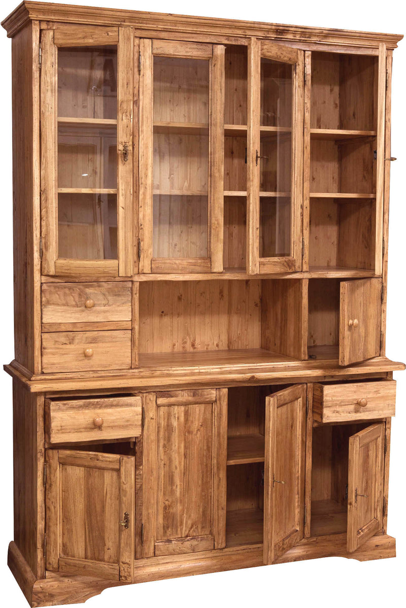 Biscottini Vetrina Country in legno massello di tiglio finitura naturale L156xPR50xH200 cm. Made in Italy