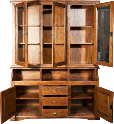 Biscottini Libreria Country in legno massello di tiglio finitura noce L172xPR50xH226 cm. Made in Italy