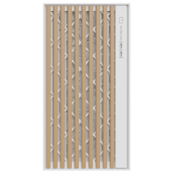 Case WOODY - Gaming Tower- ATX- 3x14cm White fan- 2xUSB3- Type-C- Wood Front- Temp Glass Side Panel- White Edtion