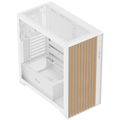 Case WOODY - Gaming Tower- ATX- 3x14cm White fan- 2xUSB3- Type-C- Wood Front- Temp Glass Side Panel- White Edtion