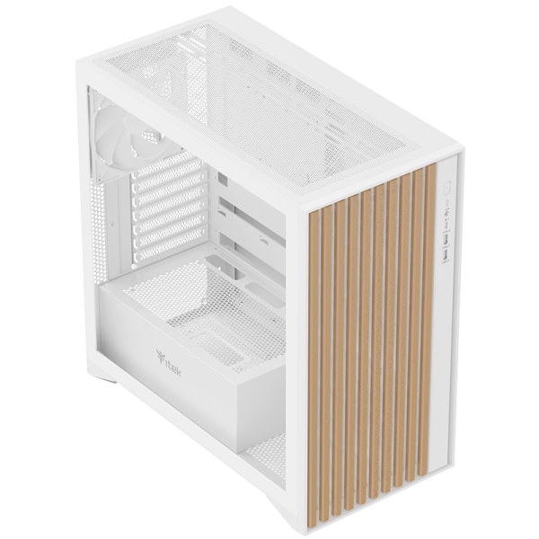 Case WOODY - Gaming Tower- ATX- 3x14cm White fan- 2xUSB3- Type-C- Wood Front- Temp Glass Side Panel- White Edtion